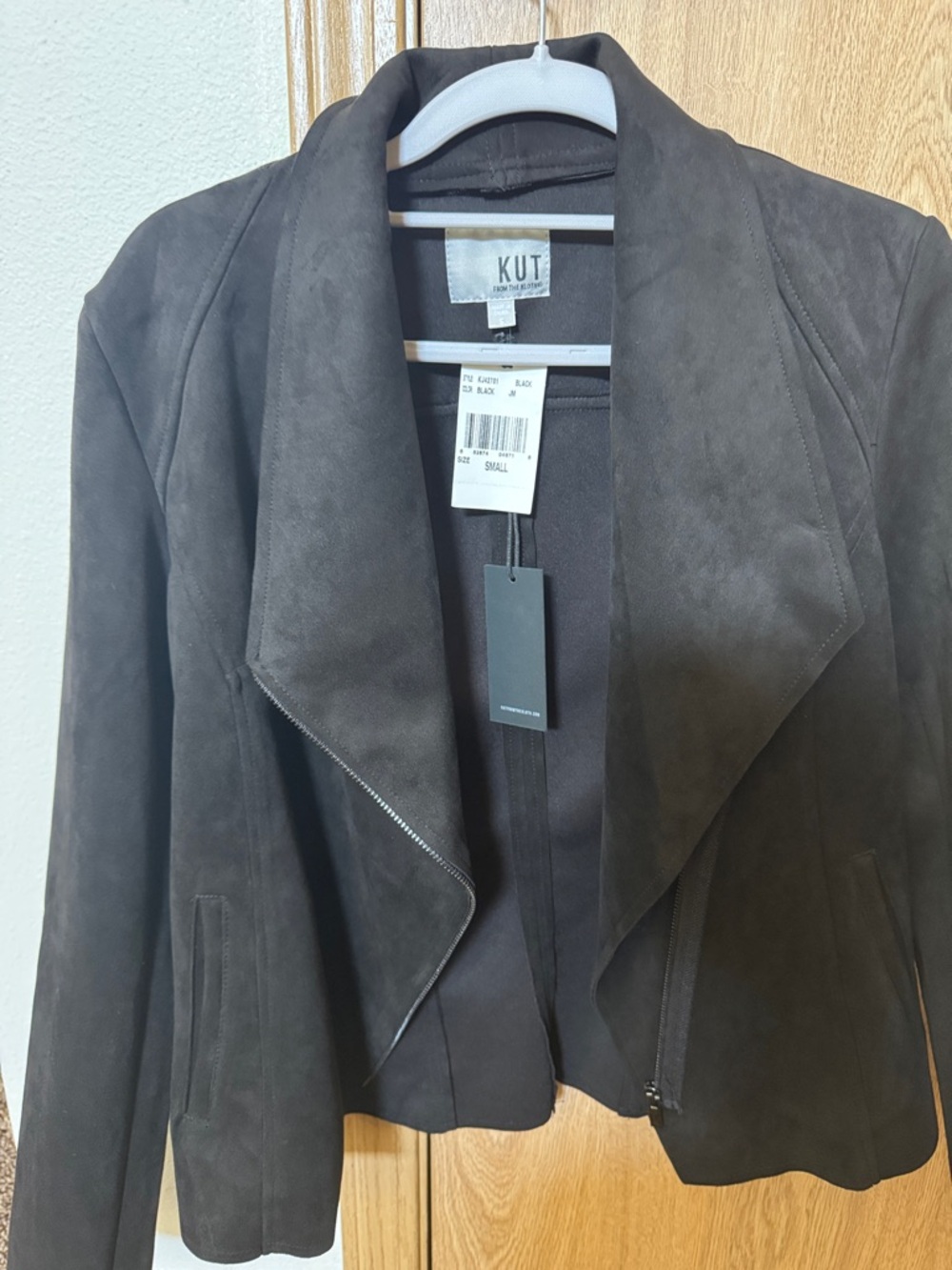 Kut from the Kloth Black Suede Open-Front Moto Jacket